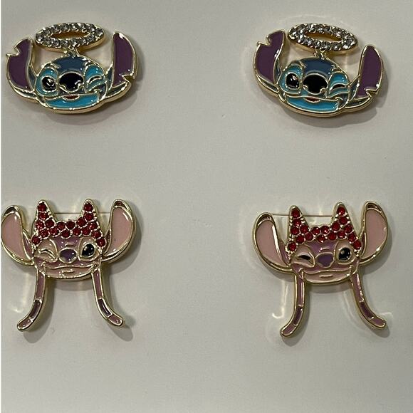 Disney BaubleBar Stitch Angel Devil Set Earrings 2 pairs NEW Gold-Tone Jewelry - Picture 3 of 7
